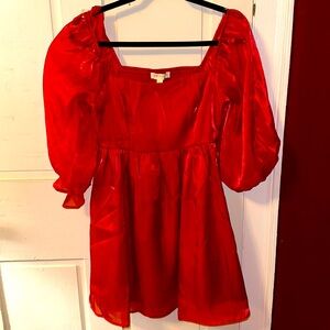 NWT red babydoll puff sleeve 3/4 sleeve dress